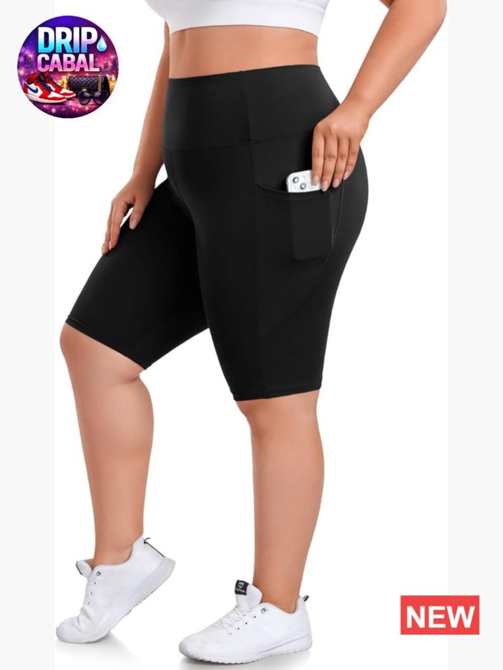 Plus Size 8" High Waisted Biker Shorts with Pockets - Yoga Workout Gym Athletic